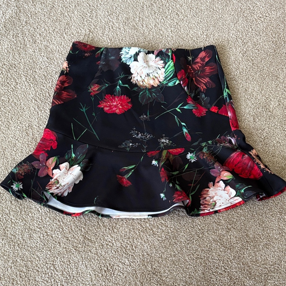 Express Black Floral Mini Skirt